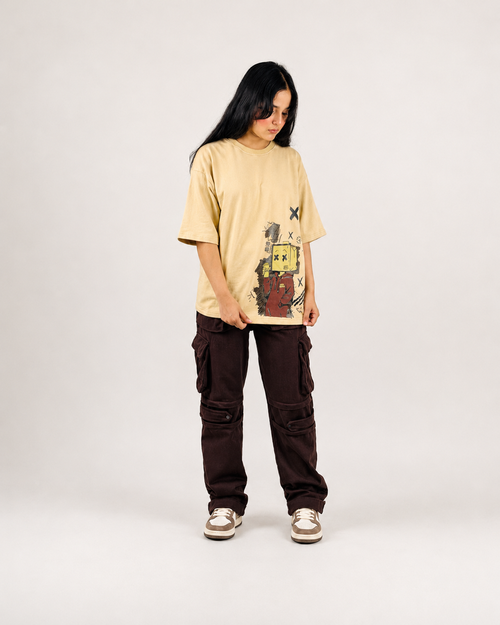 Oversized Beige Paperbag Graphic Tee