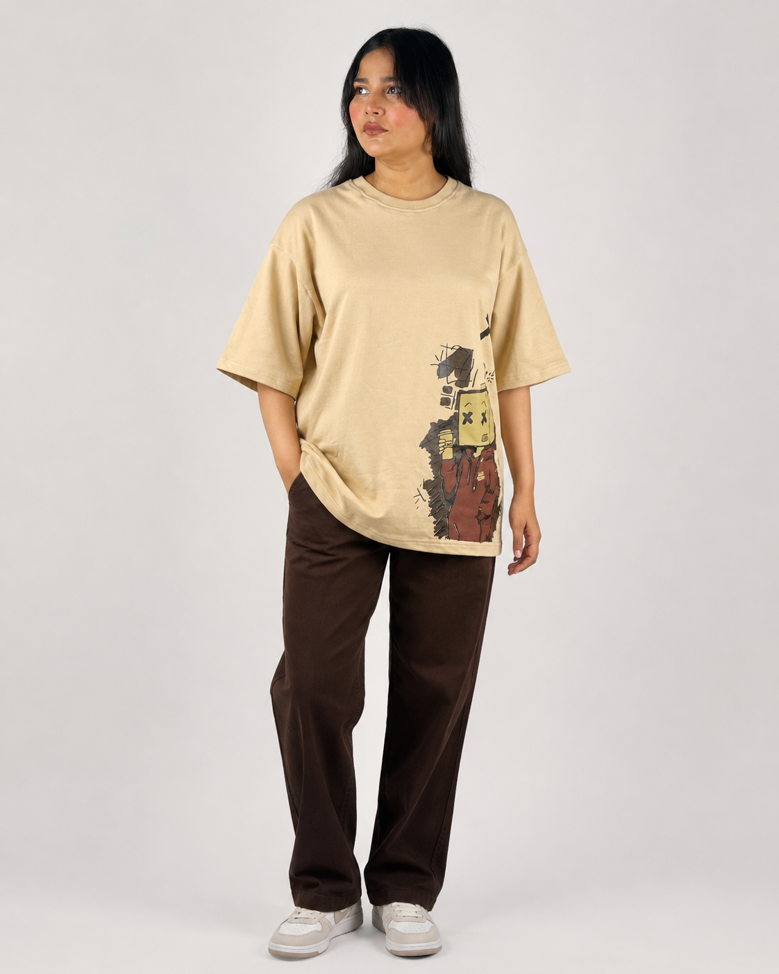 Oversized Beige Paperbag Graphic Tee