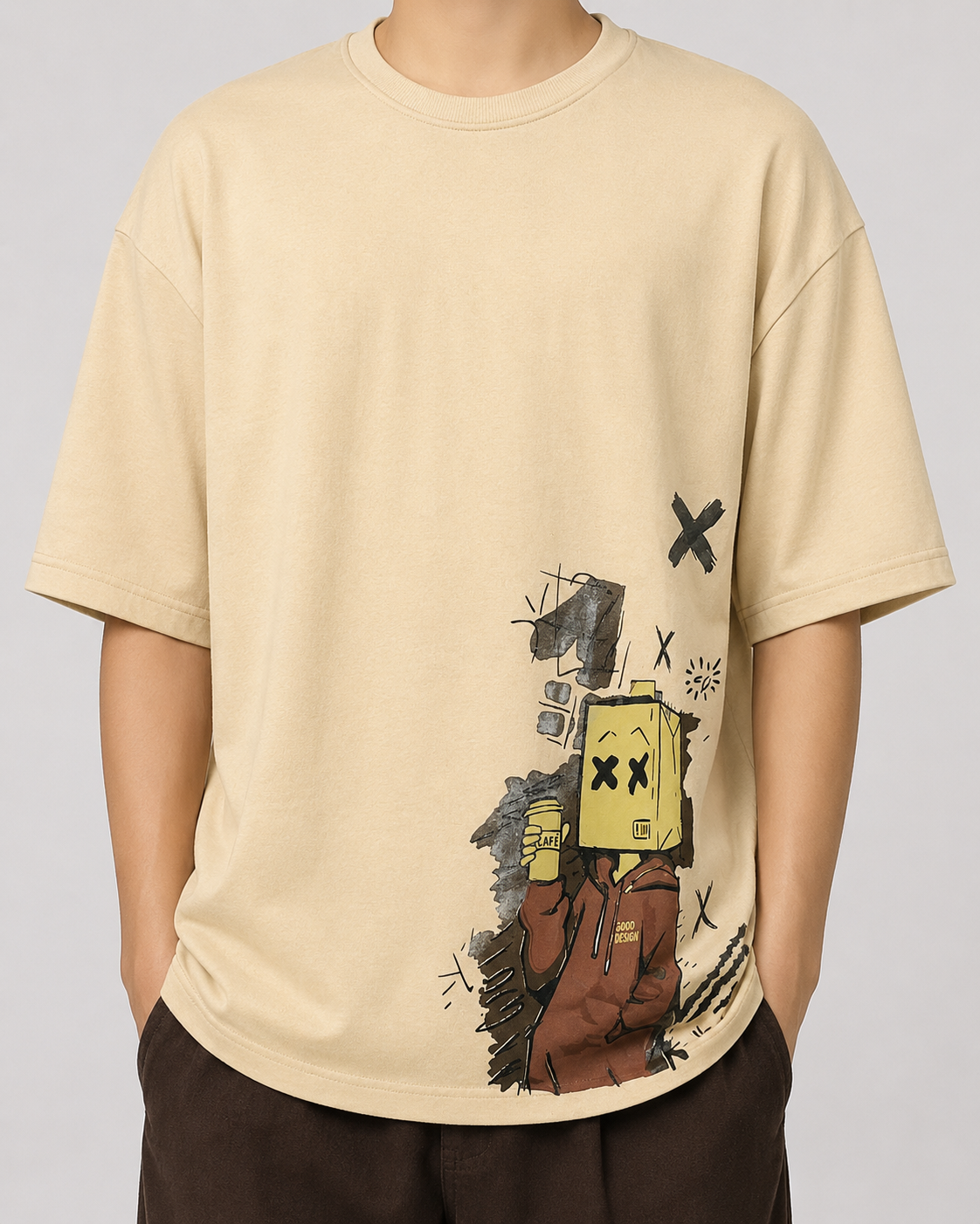 Oversized Beige Paperbag Graphic Tee