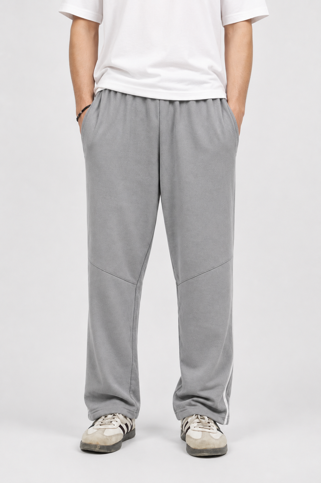 Grey Side Stripe Wide-Leg Trouser
