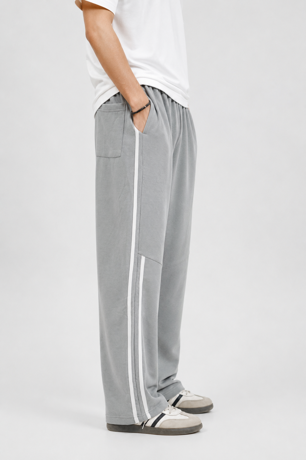 Grey Side Stripe Wide-Leg Trouser