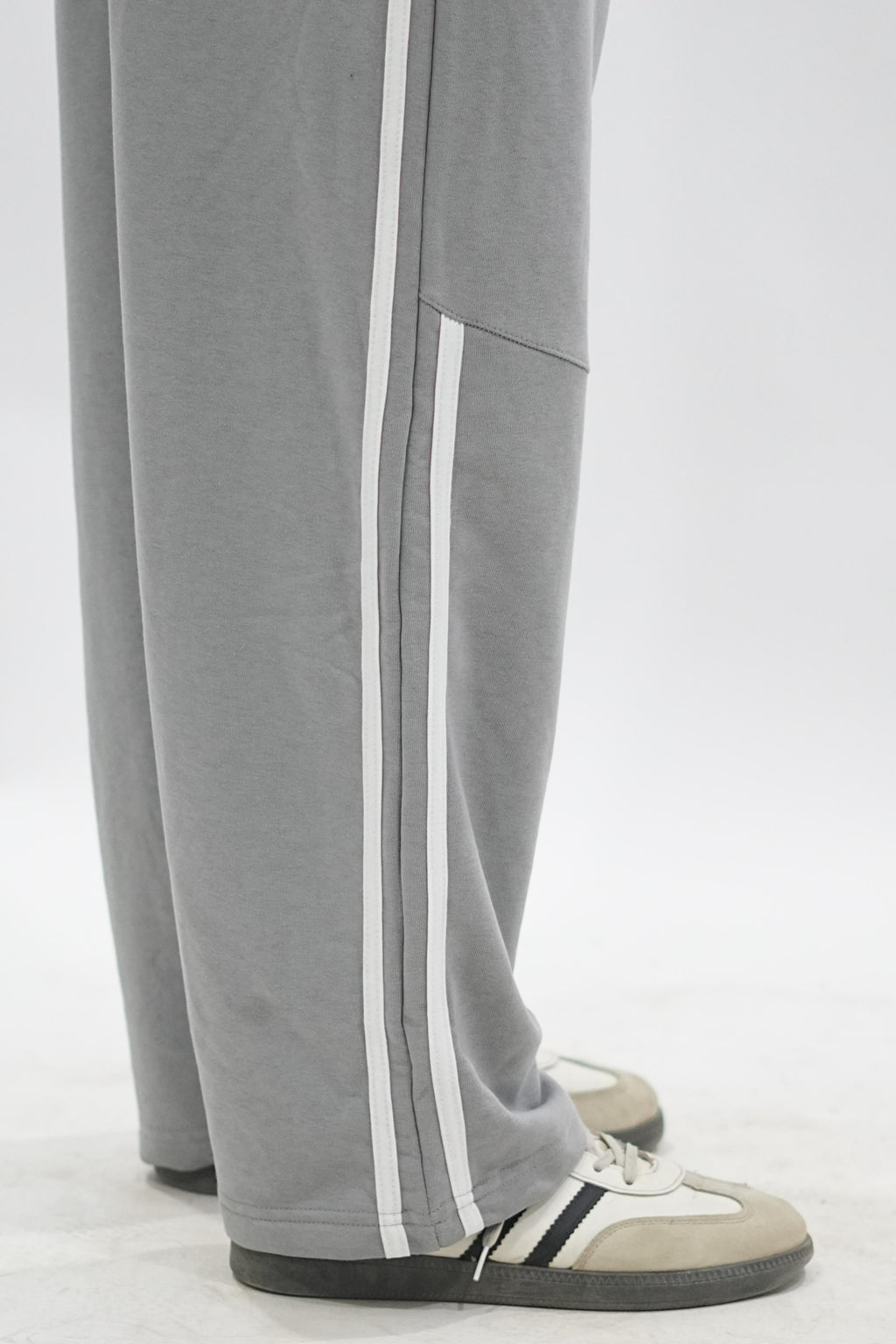Grey Side Stripe Wide-Leg Trouser